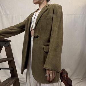 Vintage Moschino olive green / brown suede leather blazer with relaxed fit -